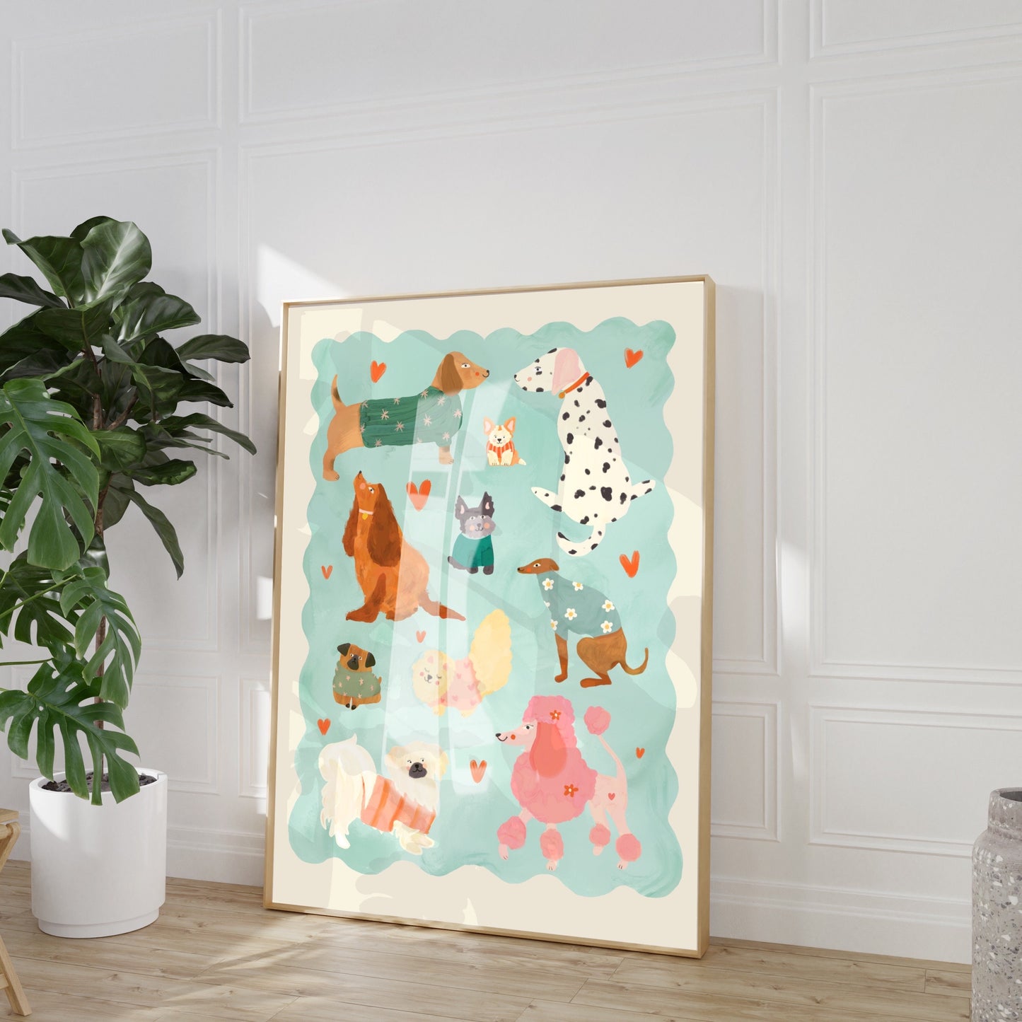 Puppy Love Blue / kids dog illustration / Nursery Art / Kids Room / Print / Gifts for Her / kids / dog poster / Colour Pop / Bright