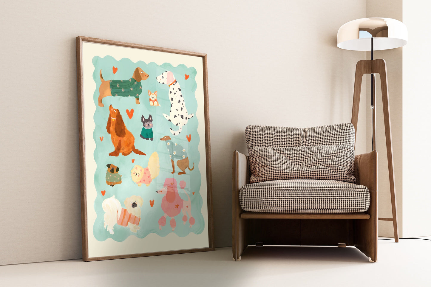 Puppy Love Blue / kids dog illustration / Nursery Art / Kids Room / Print / Gifts for Her / kids / dog poster / Colour Pop / Bright