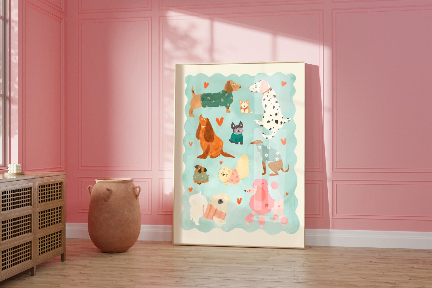 Puppy Love Blue / kids dog illustration / Nursery Art / Kids Room / Print / Gifts for Her / kids / dog poster / Colour Pop / Bright