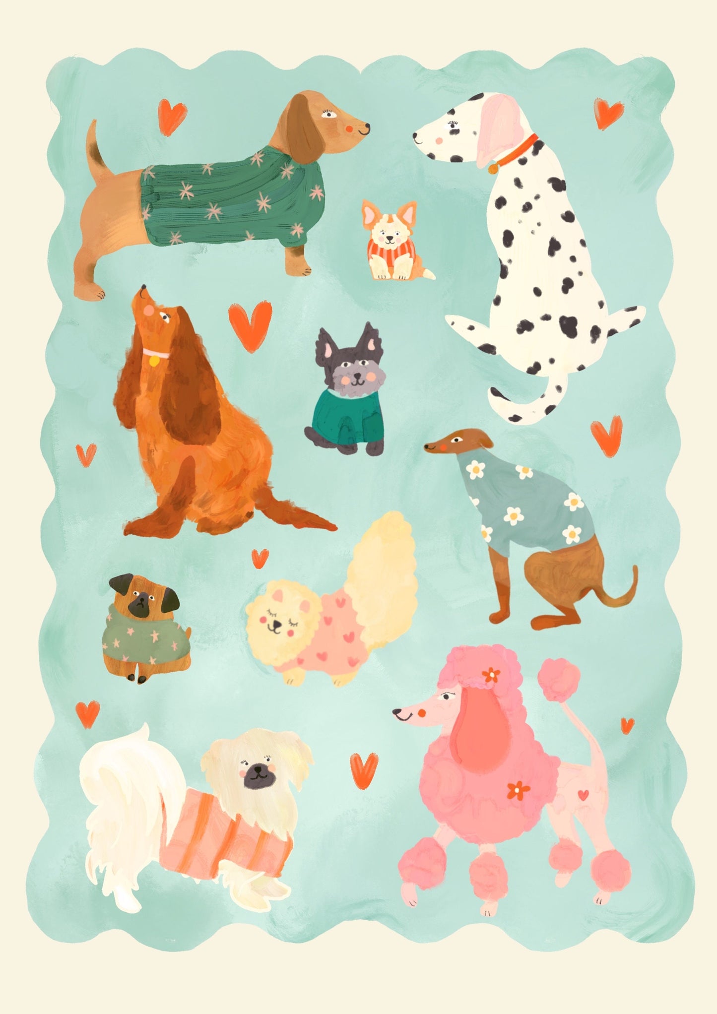 Puppy Love Blue / kids dog illustration / Nursery Art / Kids Room / Print / Gifts for Her / kids / dog poster / Colour Pop / Bright