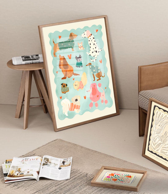 Puppy Love Blue / kids dog illustration / Nursery Art / Kids Room / Print / Gifts for Her / kids / dog poster / Colour Pop / Bright