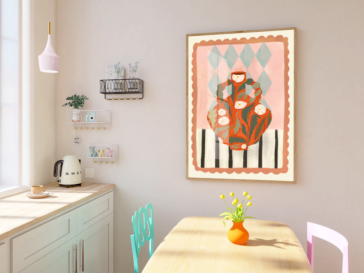 Orange Floral Pot | Unframed