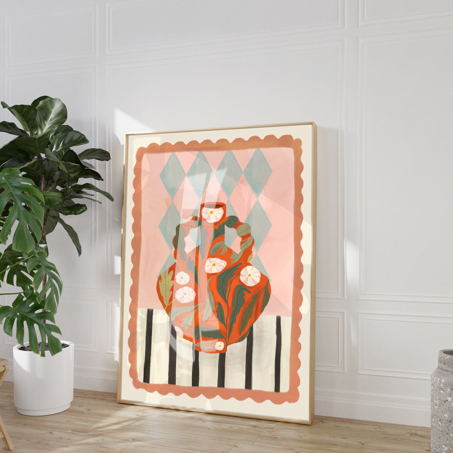 Orange Floral Pot | Unframed