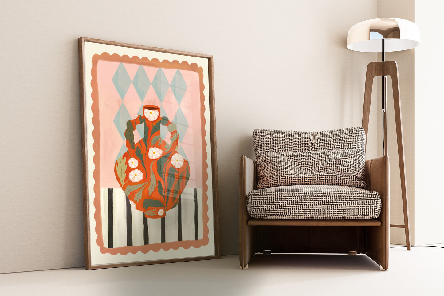 Orange Floral Pot | Unframed