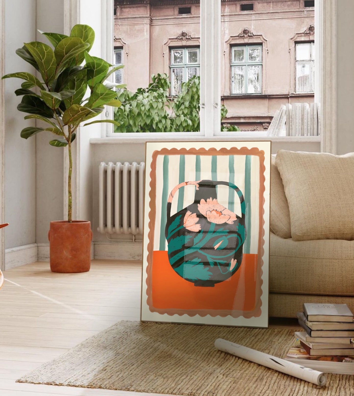 Black Floral Vase | Unframed