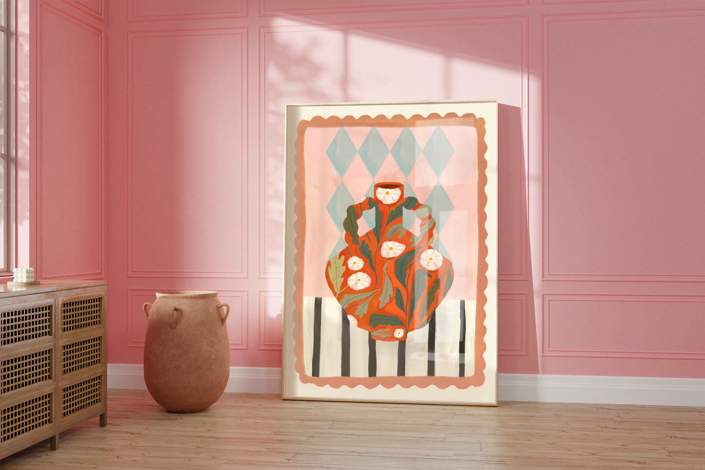 Orange Floral Pot | Unframed
