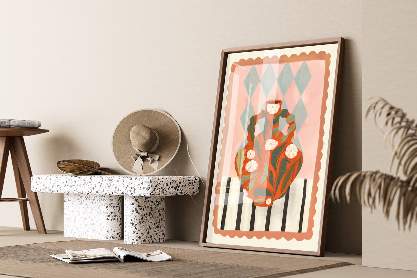 Orange Floral Pot | Unframed