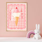 Sunny Ice Cream Print, Kids Ice Cream Room, Kids Art Prints, Fun Art Print, Colourful Rainbow Poster, A5, A4, A3 Kids Wall Art,