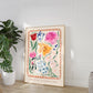 British Summertime, Hand Drawn Abstract Flower Drawing, Floral Art Print, Maximalist Art Print, Colourful Home Decor, Pink Home Decor,