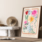 British Summertime, Hand Drawn Abstract Flower Drawing, Floral Art Print, Maximalist Art Print, Colourful Home Decor, Pink Home Decor,