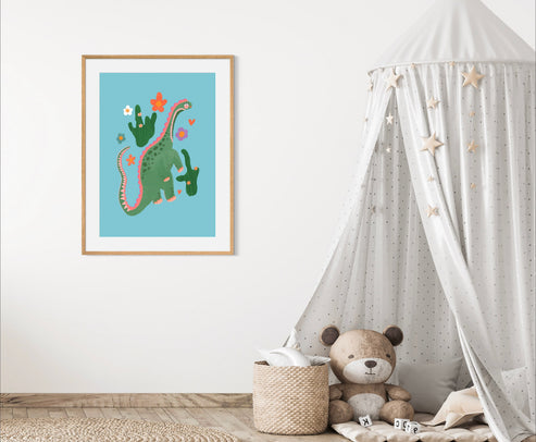 Cute Dino, blue Dinosaur Print, Dino, Nursery Art, Kids Room, Art, Childrens Dinosaur art print, kids room, raimbow, colourful art, bright