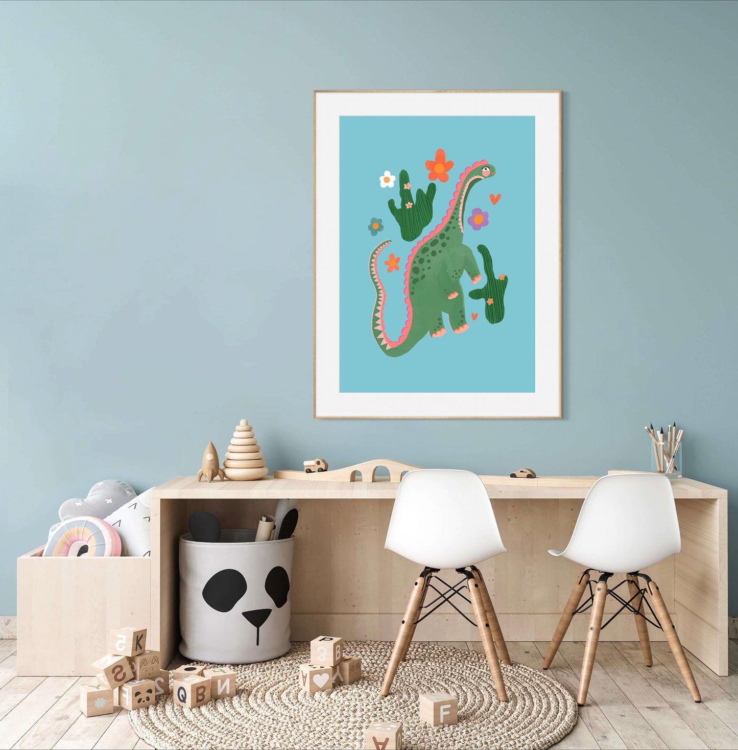 Cute Dino, blue Dinosaur Print, Dino, Nursery Art, Kids Room, Art, Childrens Dinosaur art print, kids room, raimbow, colourful art, bright