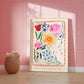 British Summertime, Hand Drawn Abstract Flower Drawing, Floral Art Print, Maximalist Art Print, Colourful Home Decor, Pink Home Decor,