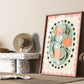 Peaches with border, Hand Drawn Peach Print, Fruit Art Print, Maximalist Art Print, Colourful Home Decor, Pink Home Decor, Print