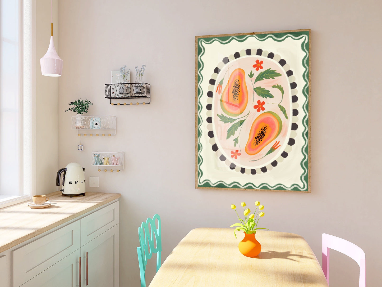 Papaya With Border | Unframed