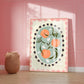 Peaches with border, Hand Drawn Peach Print, Fruit Art Print, Maximalist Art Print, Colourful Home Decor, Pink Home Decor, Print