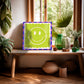 Lime Smiley, Dopamine Decor, Maximalist, Colourful Wall Art, Smiley Face Wall Art, Wall Art, Art Prints, Colourful Art Prints, Square, Pink