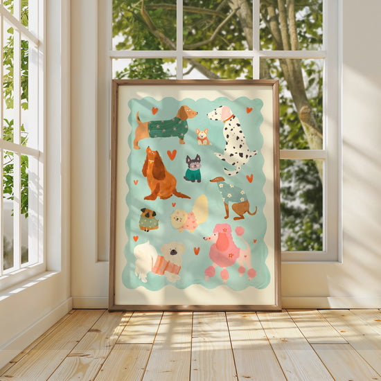 Puppy Love Blue / kids dog illustration / Nursery Art / Kids Room / Print / Gifts for Her / kids / dog poster / Colour Pop / Bright