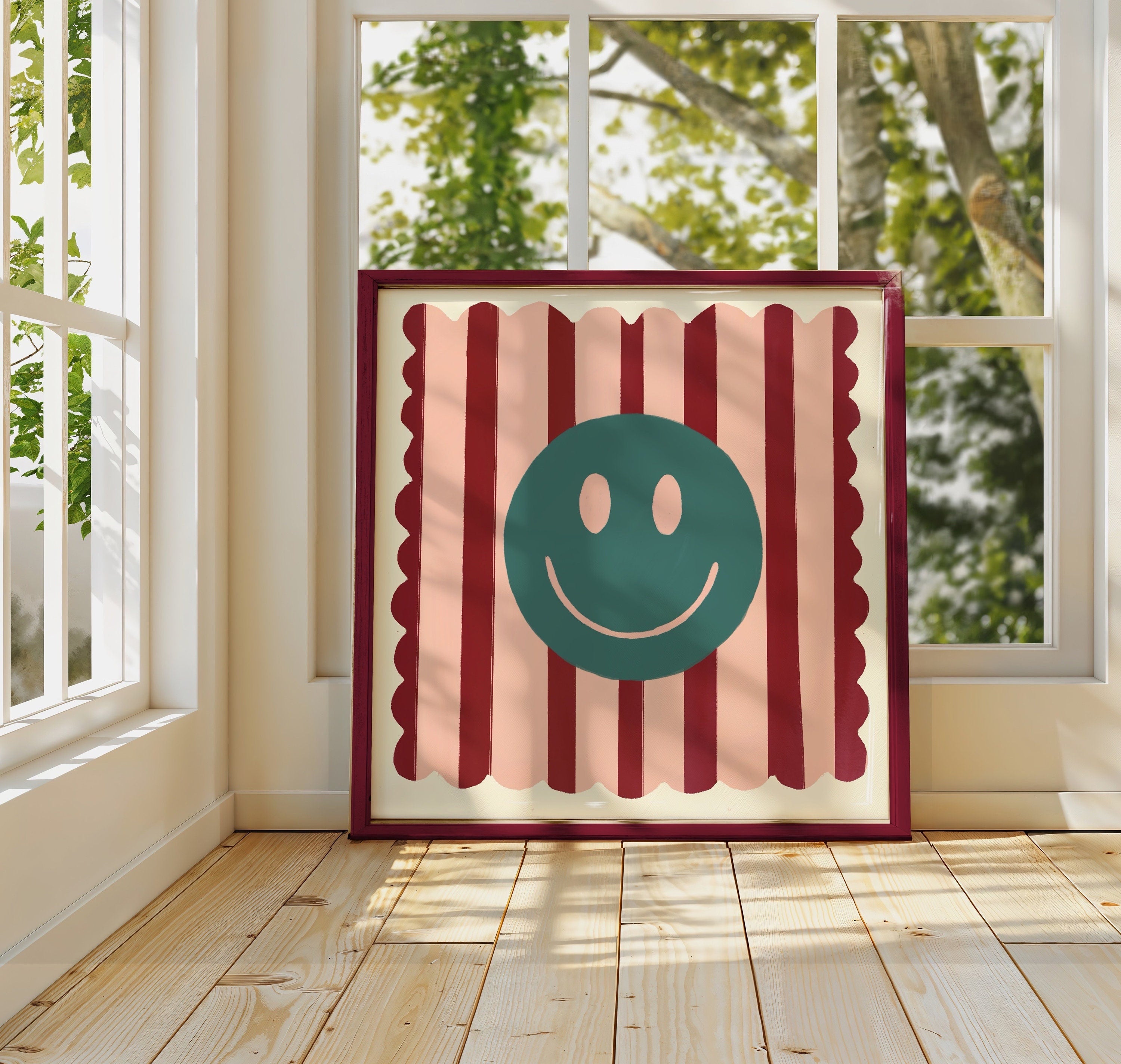 Stripey Smileys, Dopamine Decor, Maximalist, Colourful Wall Art, Smiley Face Wall Art, Wall Art, Art Prints, Colourful Art Prints, Square,