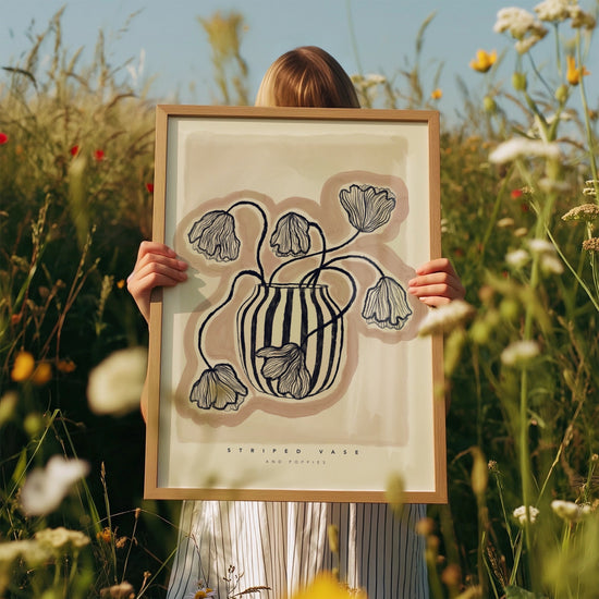 Blue and Cream Poppy Vase | Unframed