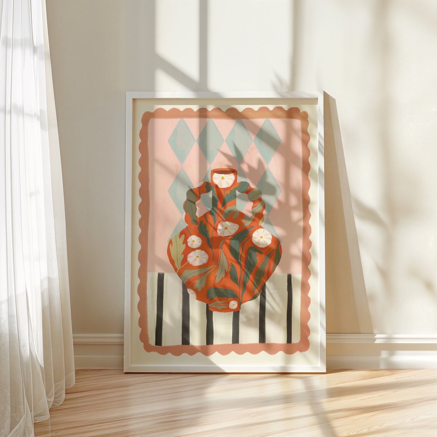 Orange Floral Pot | Unframed