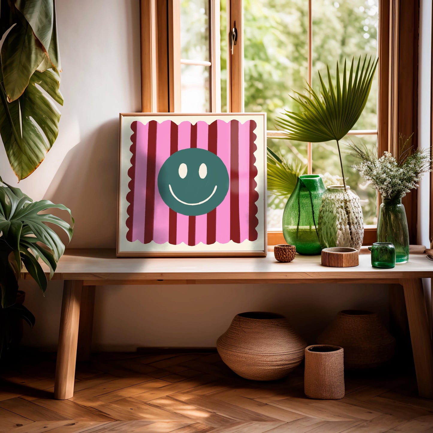 Pink and Wine Stripe Smiley | Unframed