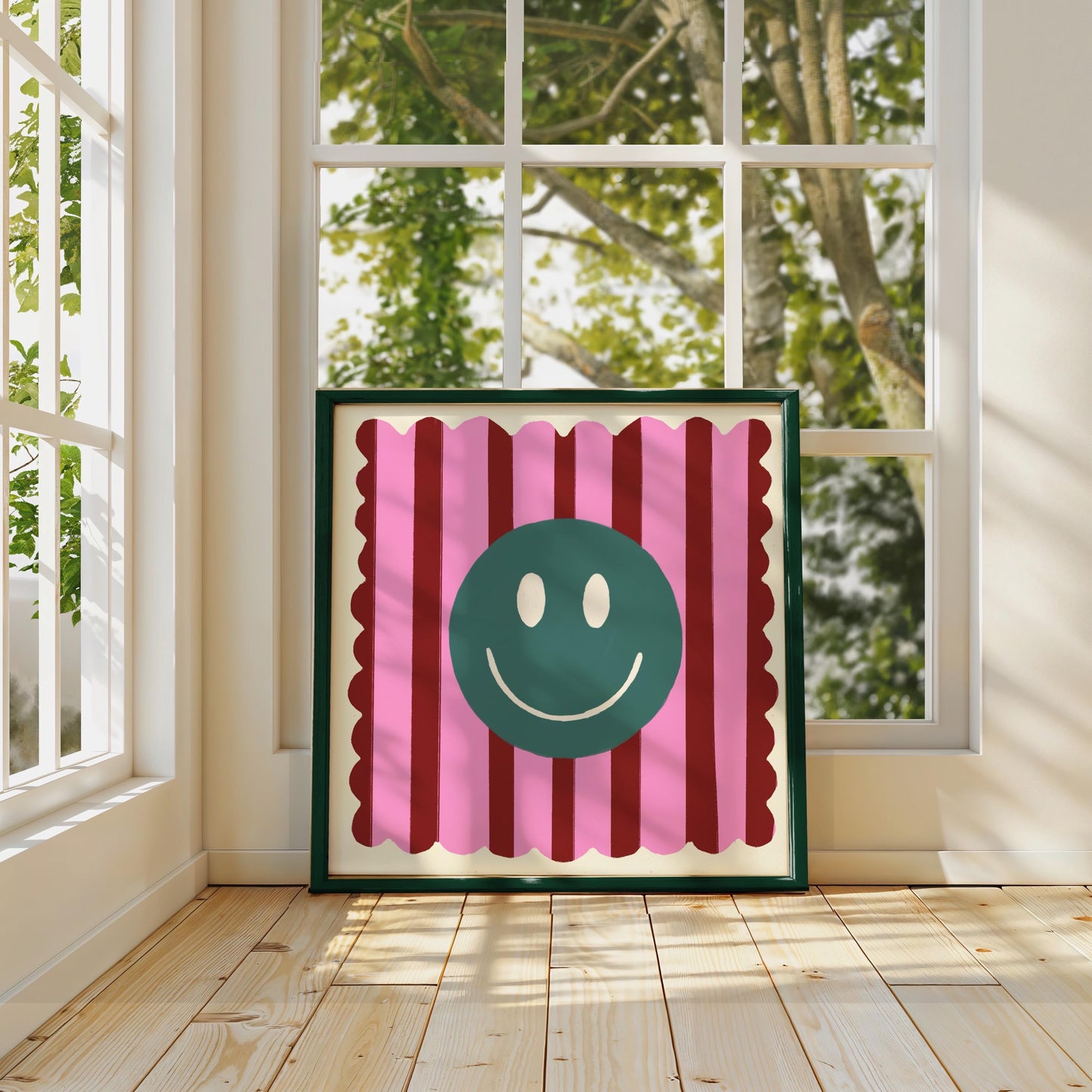 Pink and Wine Stripe Smiley | Unframed