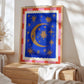 La Luna: Colourful Hand-Drawn Modern Wall Art, Eclectic, Print, Wall Art, Blue, Celestial, Moon