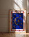 La Luna: Colourful Hand-Drawn Modern Wall Art, Eclectic, Print, Wall Art, Blue, Celestial, Moon