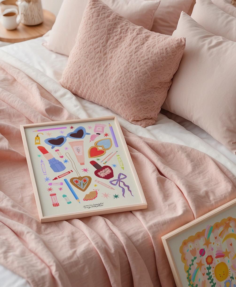 Just The Essentials Art Print: Colorful Decor, Girls Room, Teenager, Tween,