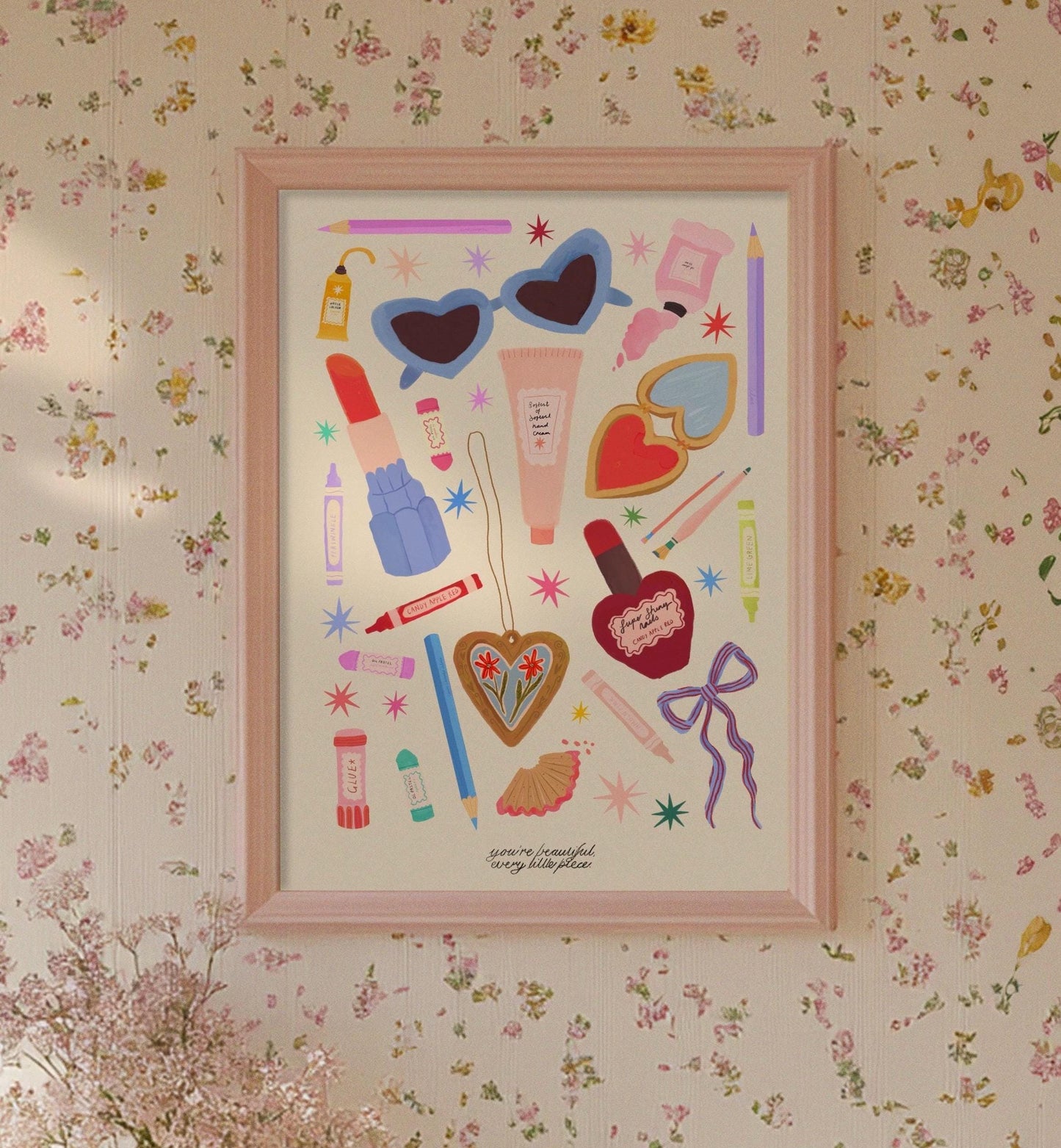 Just The Essentials Art Print: Colorful Decor, Girls Room, Teenager, Tween,