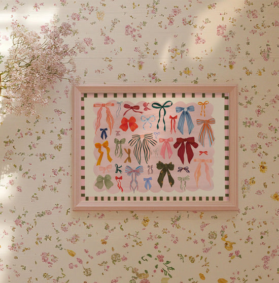 Colorful Bows Art Print Landscape: Hand Drawn Coquette Home Decor