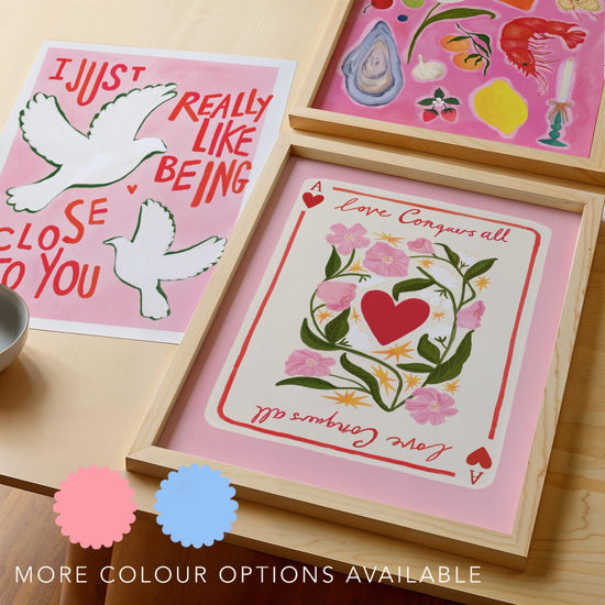 Love Conquers All, Art Print, Valentines, Marriage, Kitchen, Colourful, Floral, Botanical, Flowers, Card