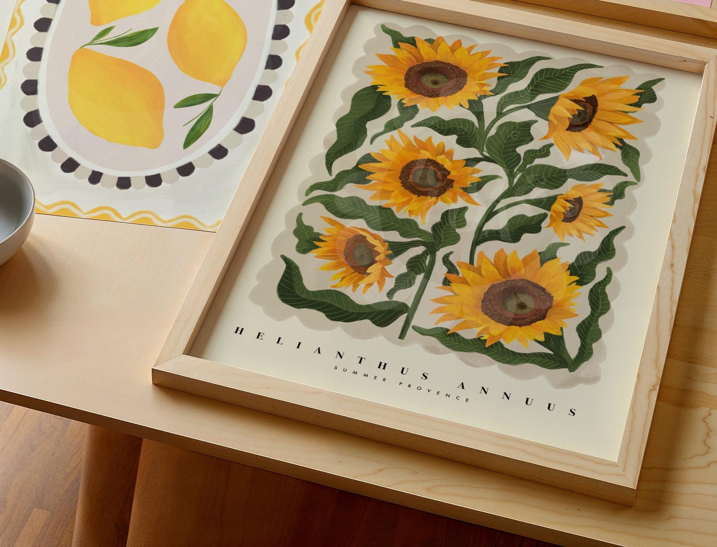 Sunflowers, Colourful Quirky Handrawn Art, Sunflower, Colourful Art, Bright Colourful Art Print, Modern Art Print, Gallery Wall, Bathroom,