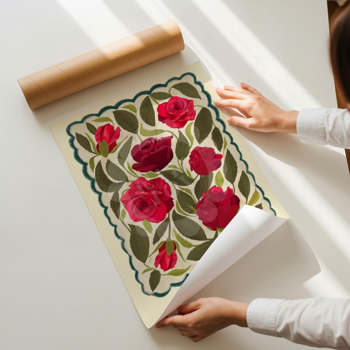 Red Rose Art Print: Colourful Handrawn Floral Illustration