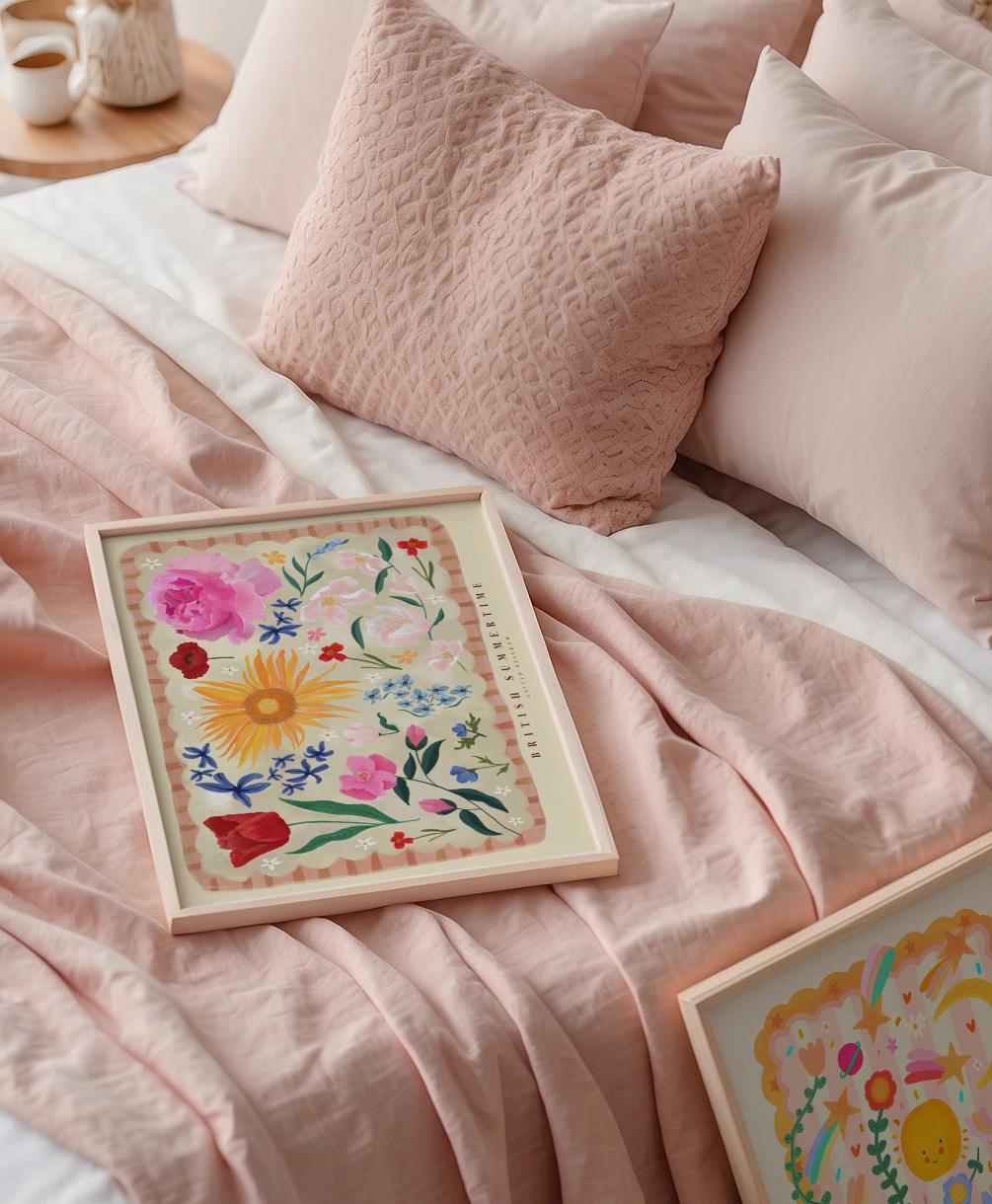 British Summertime Landscape Floral Art Print: Hand Drawn Colorful Flowers