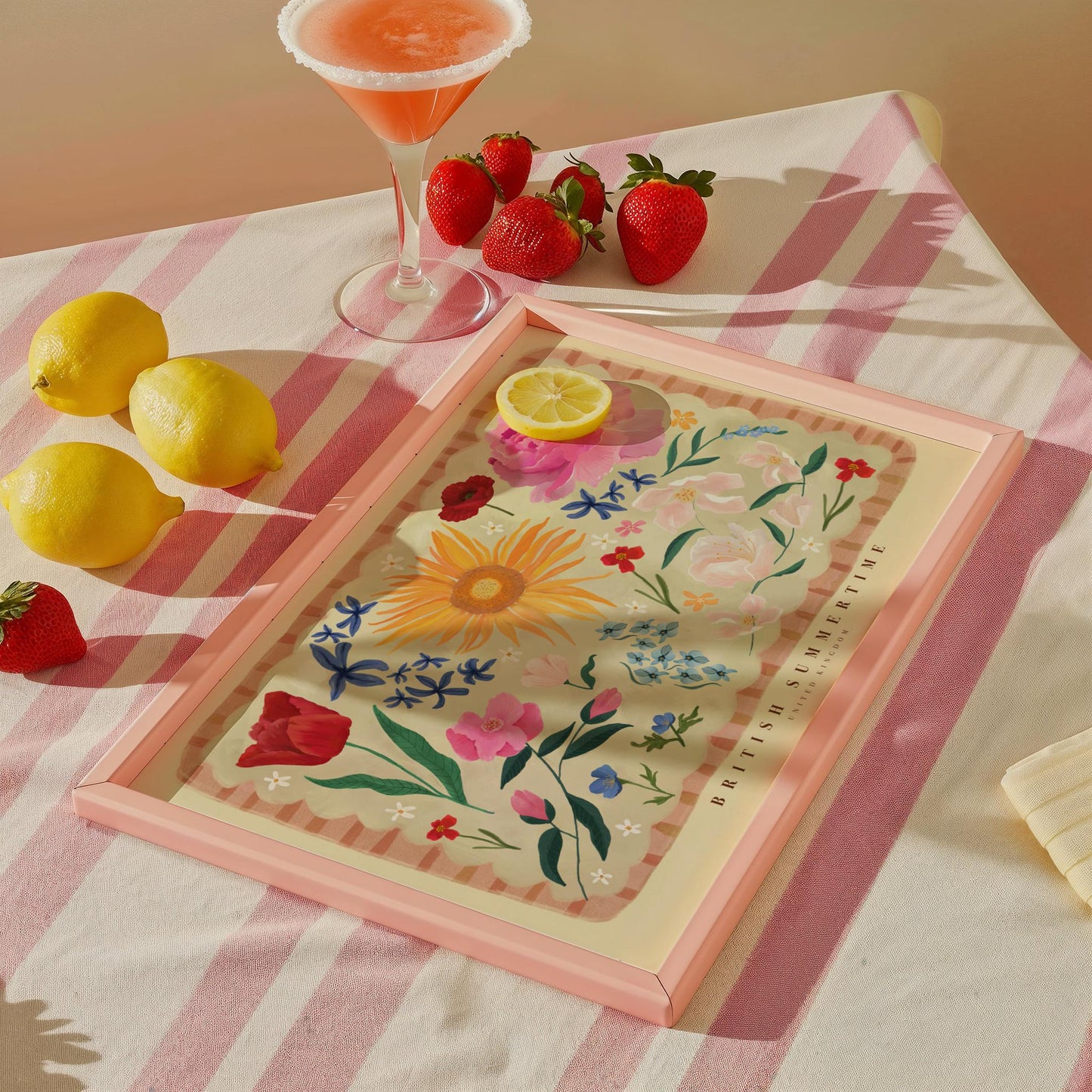 British Summertime Landscape Floral Art Print: Hand Drawn Colorful Flowers