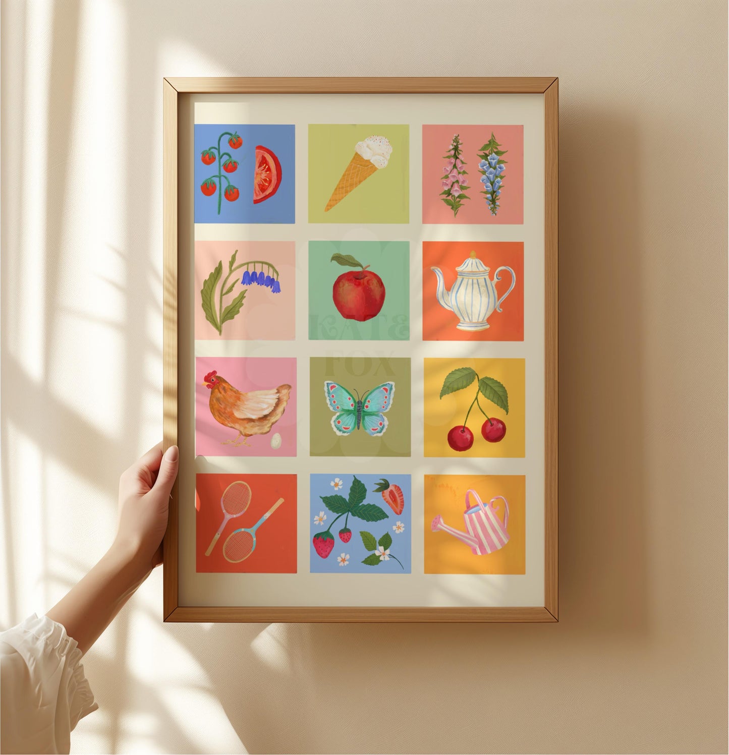 English Country Garden Art Print: Colourful Handrawn Illustration, Bedroom, Colourful