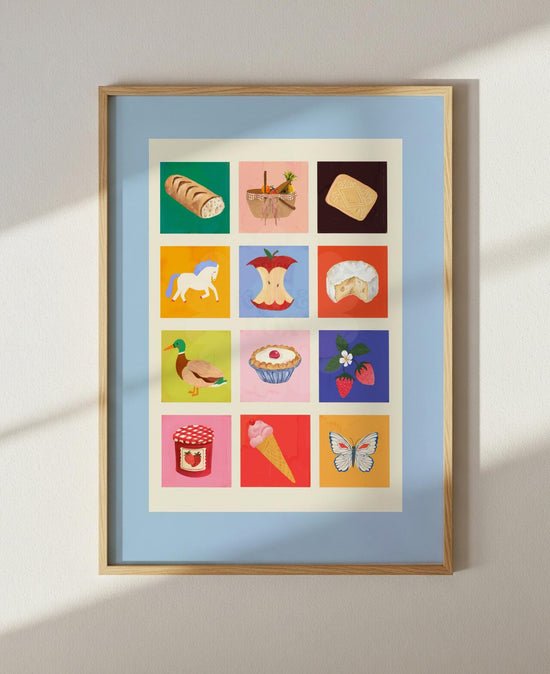 Picnic Art Print: Colourful Handrawn Kids Illustration, Bedroom, Colourful