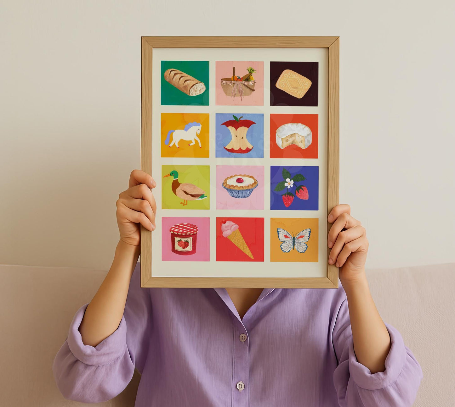 Picnic Art Print: Colourful Handrawn Kids Illustration, Bedroom, Colourful