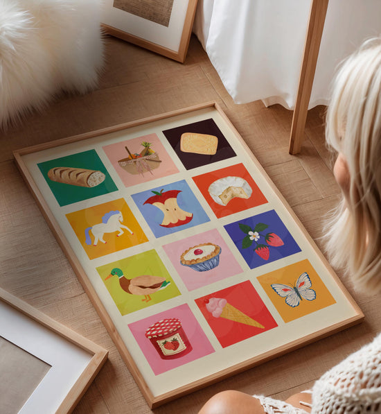 Picnic Art Print: Colourful Handrawn Kids Illustration, Bedroom, Colourful