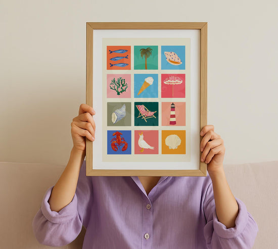 Seaside Art Print: Colourful Handrawn Illustration, Bedroom, Bathroom,, Hallway, Colourful