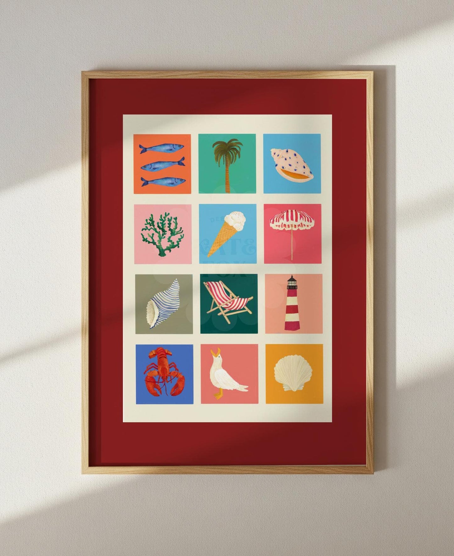Seaside Art Print: Colourful Handrawn Illustration, Bedroom, Bathroom,, Hallway, Colourful