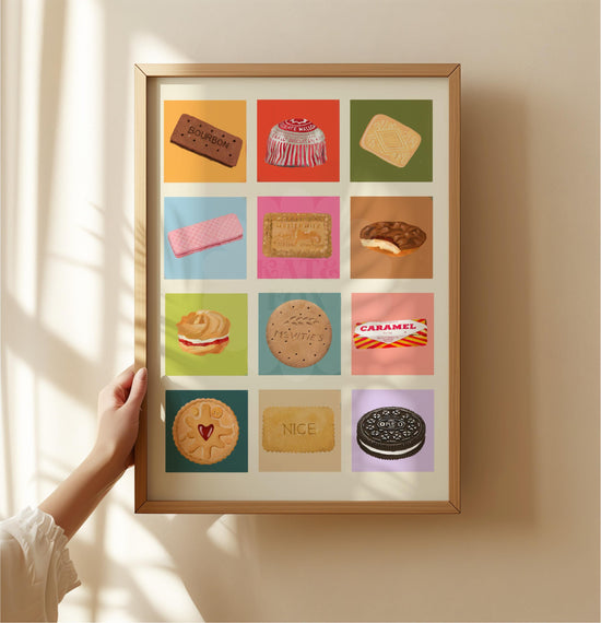 English Biscuits Art Print: Colourful Handrawn Biscuit Illustration, Kitchen