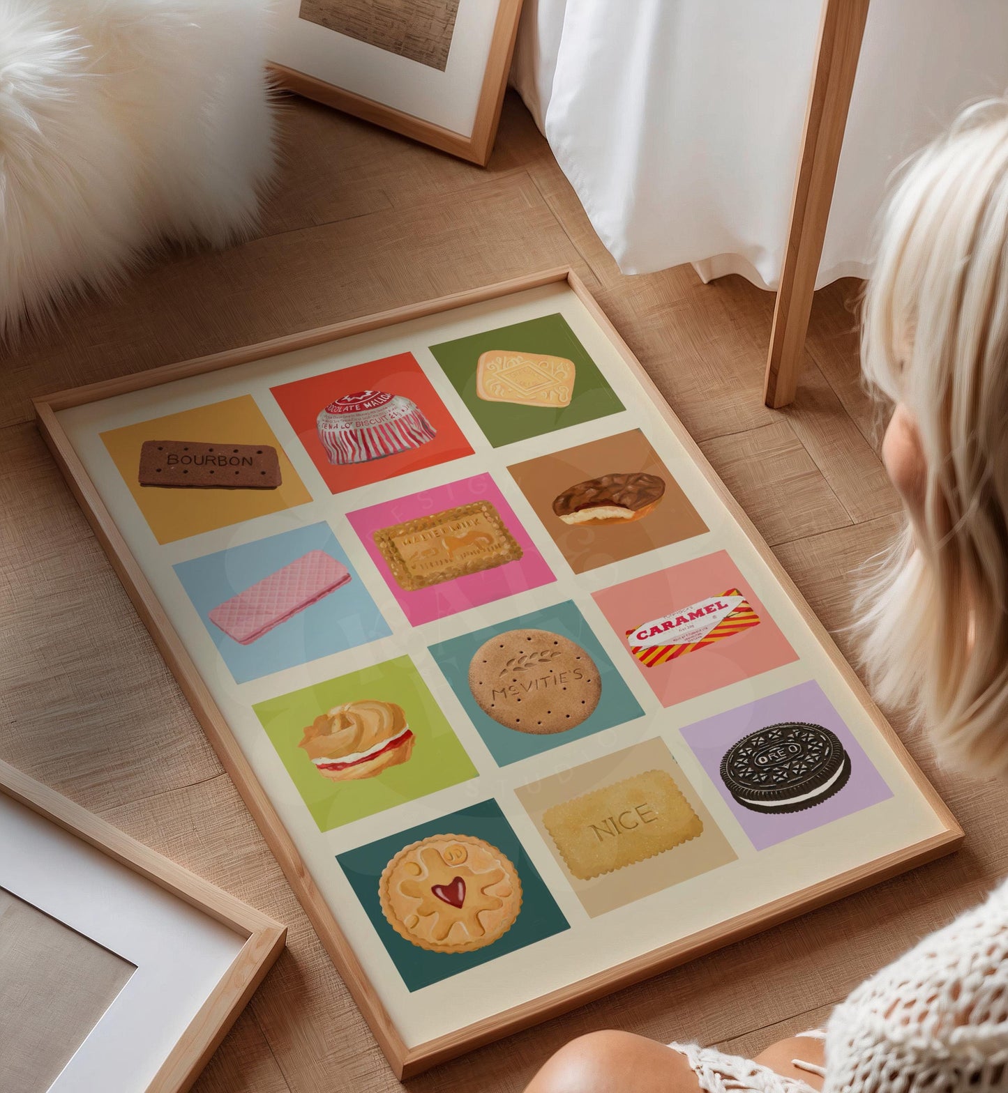 English Biscuits Art Print: Colourful Handrawn Biscuit Illustration, Kitchen