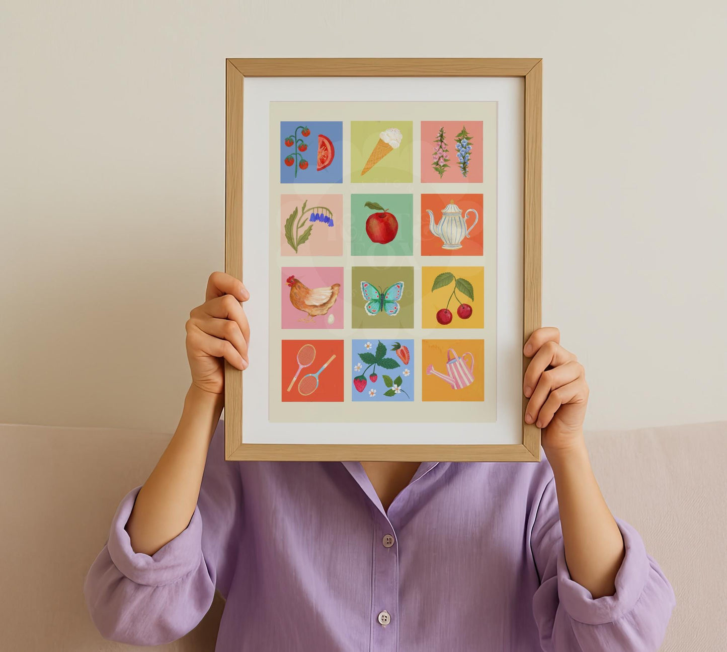 English Country Garden Art Print: Colourful Handrawn Illustration, Bedroom, Colourful