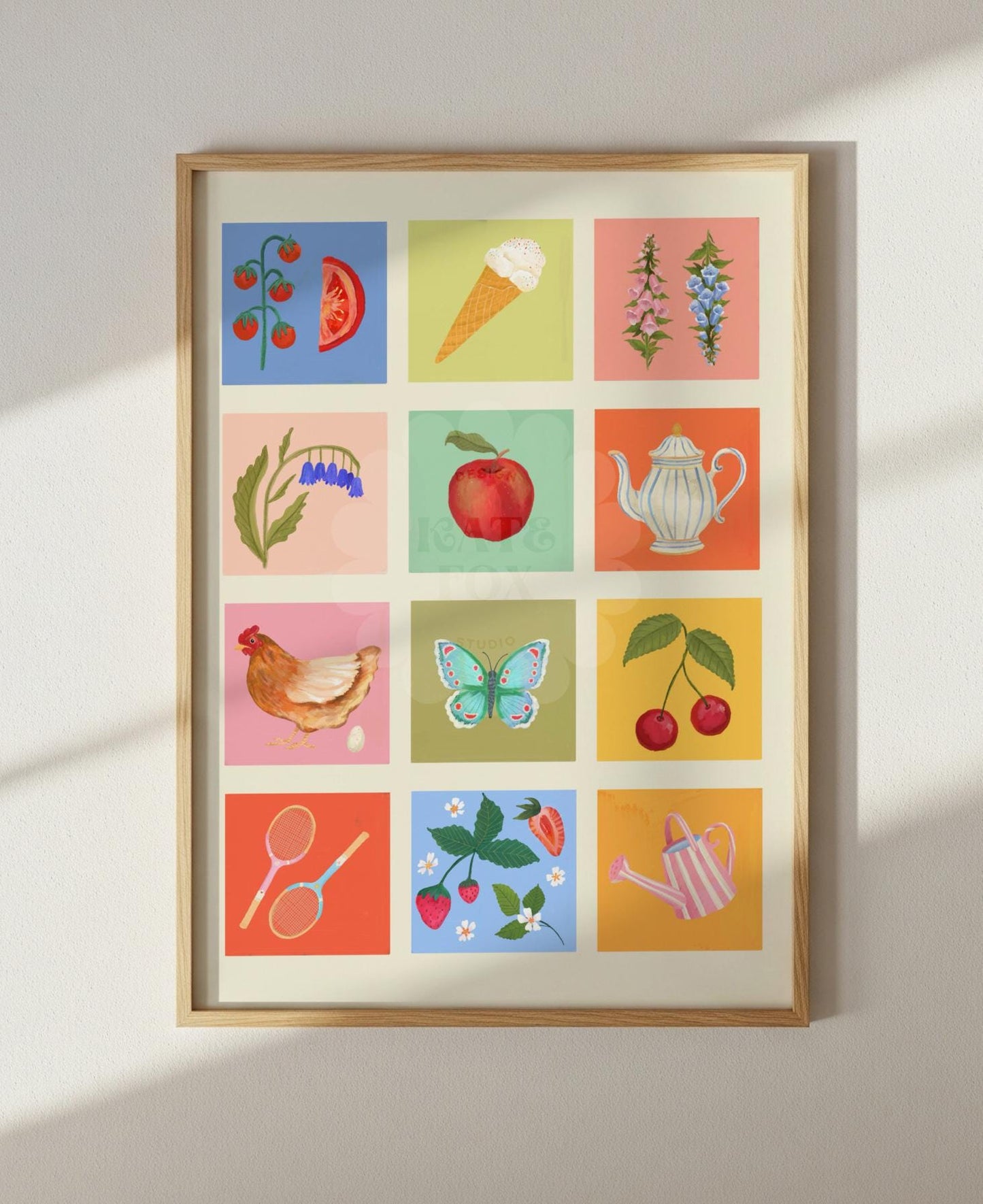 English Country Garden Art Print: Colourful Handrawn Illustration, Bedroom, Colourful