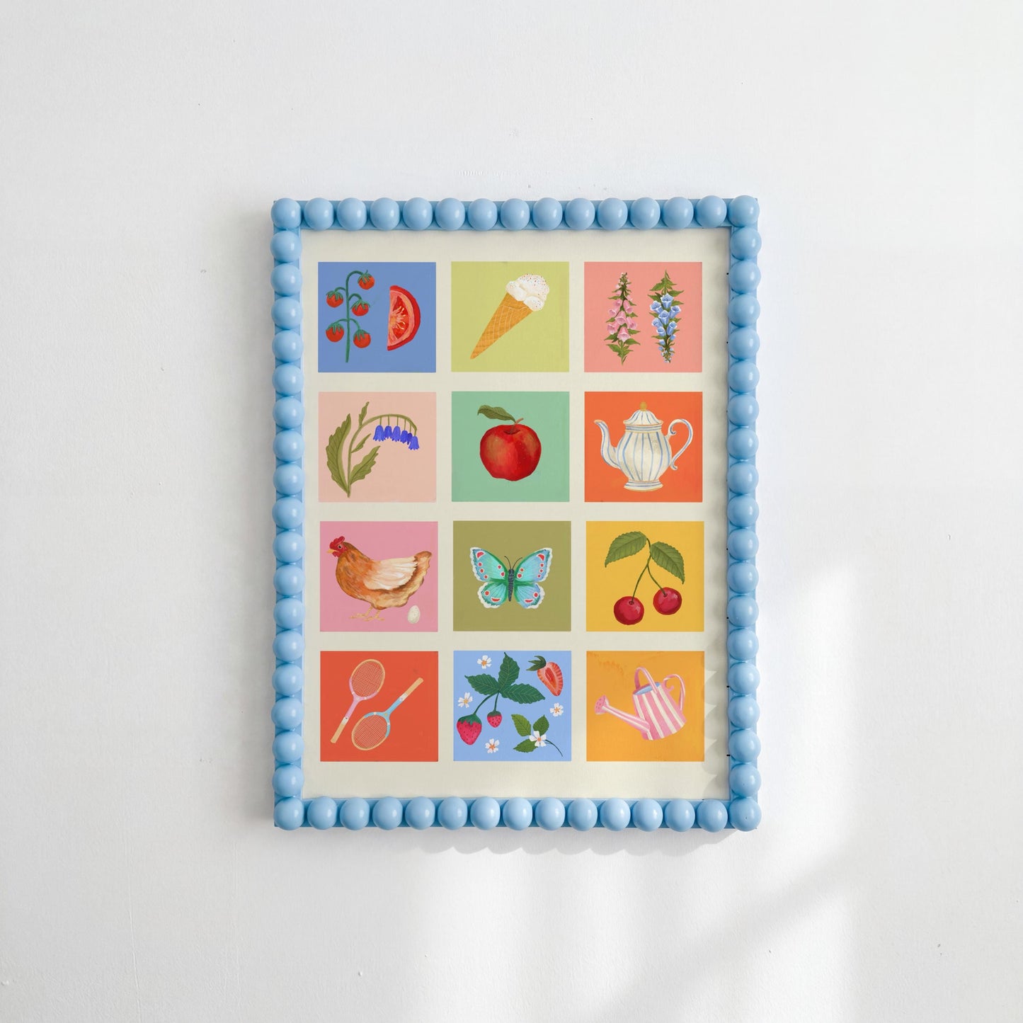 English Country Garden Art Print: Colourful Handrawn Illustration, Bedroom, Colourful
