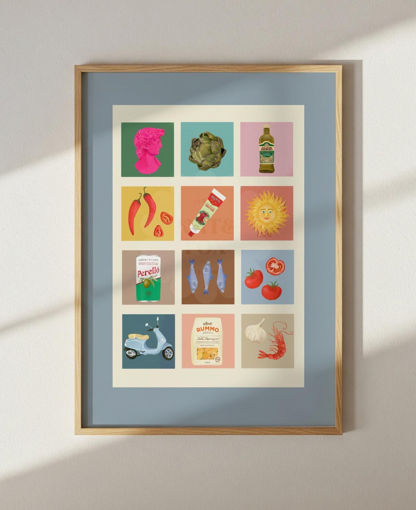 Italian Summer Art Print: Colourful Handrawn Illustration, Bedroom, Kitchen, Hallway, Colourful