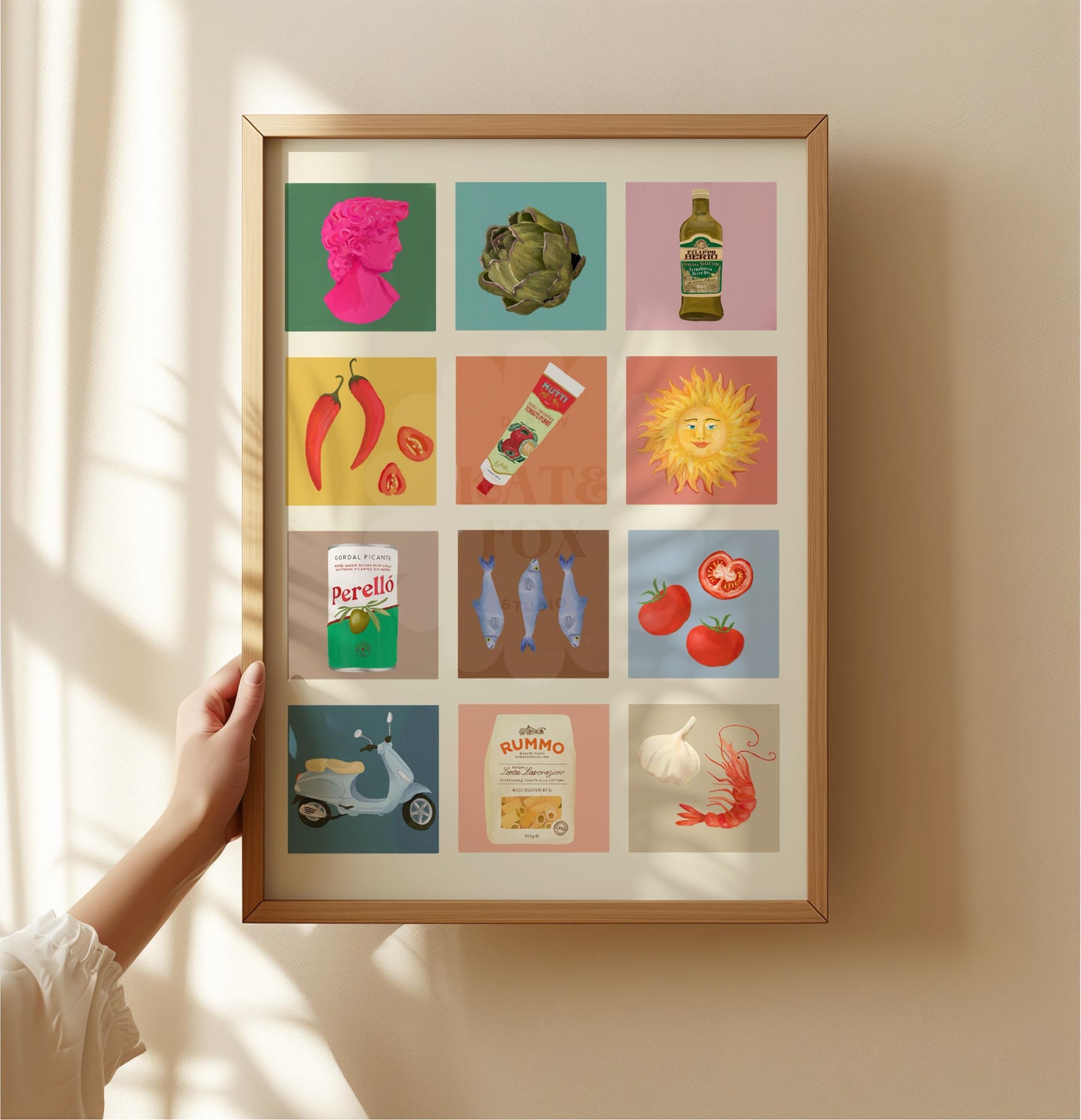 Italian Summer Art Print: Colourful Handrawn Illustration, Bedroom, Kitchen, Hallway, Colourful